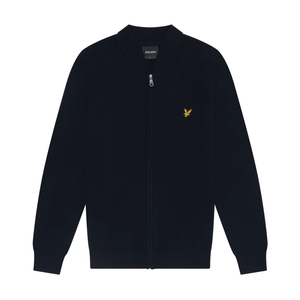 Lyle & Scott Gebreide Lamswolmix Gebreide Bomber Blue Heren