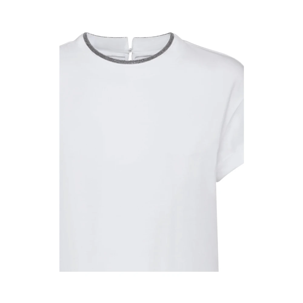 BRUNELLO CUCINELLI Contrast Trim Crew Neck T-Shirt White Dames