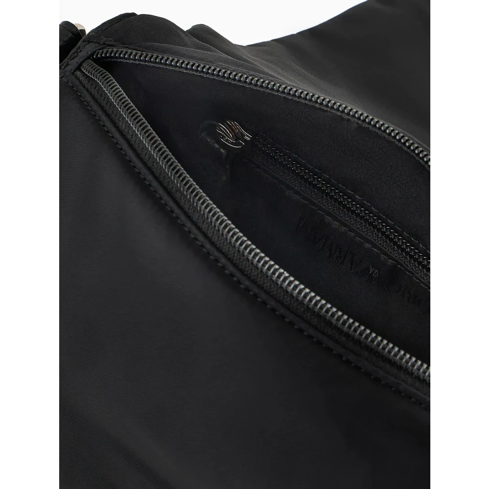 Emporio Armani Zwarte Nylon Adelaar Plaque Schoudertas Black Dames
