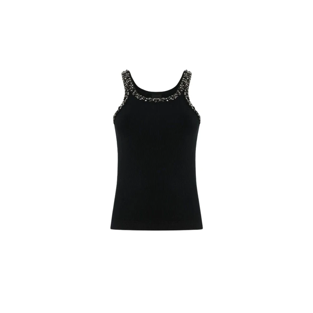 Pinko Women's Black Canotta Con Ricamo Shiny - Sleeveless Tops - S - Tops