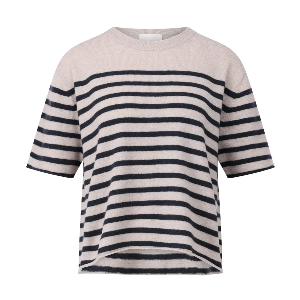 Lisa Yang Luxe Kasjmier Gestreept T-shirt Brown Dames