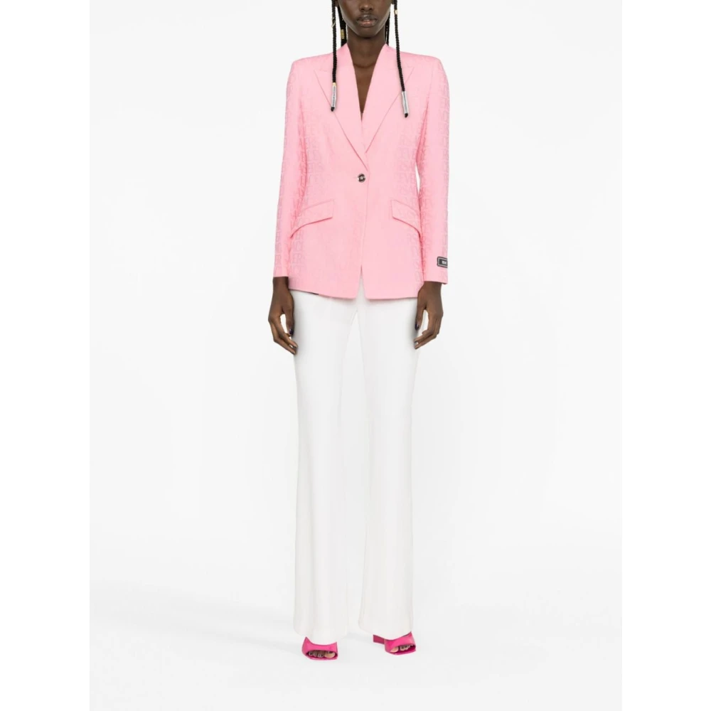 Versace Roze Jacquard Jas met Medusa Knopen Pink Dames