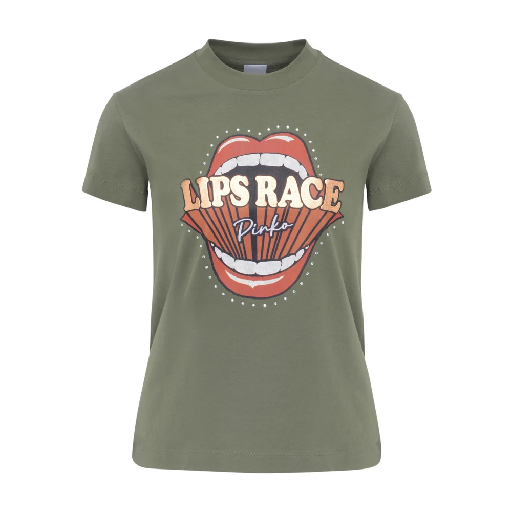 Pinko Hoge Trim T-shirt in Trapani-stijl Green Dames