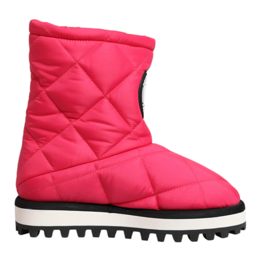 Dolce & Gabbana Pink White Padded Mid-Calf Boots - Female - Winter Boots - Purple - 2 Uk - Shoes