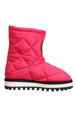 Rosa Vit Vadderade Mid-Calf Stövlar
