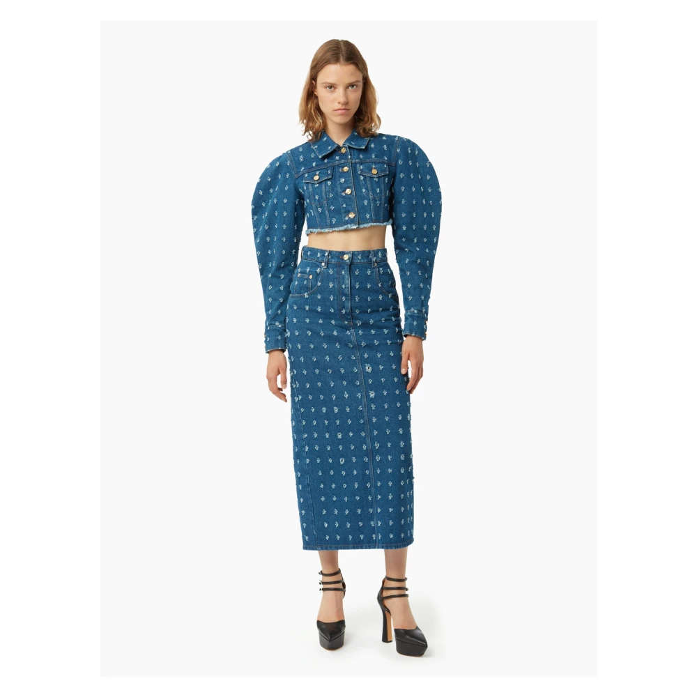 Nina Ricci Gedistresseerde Korte Denim Jas Blue Dames