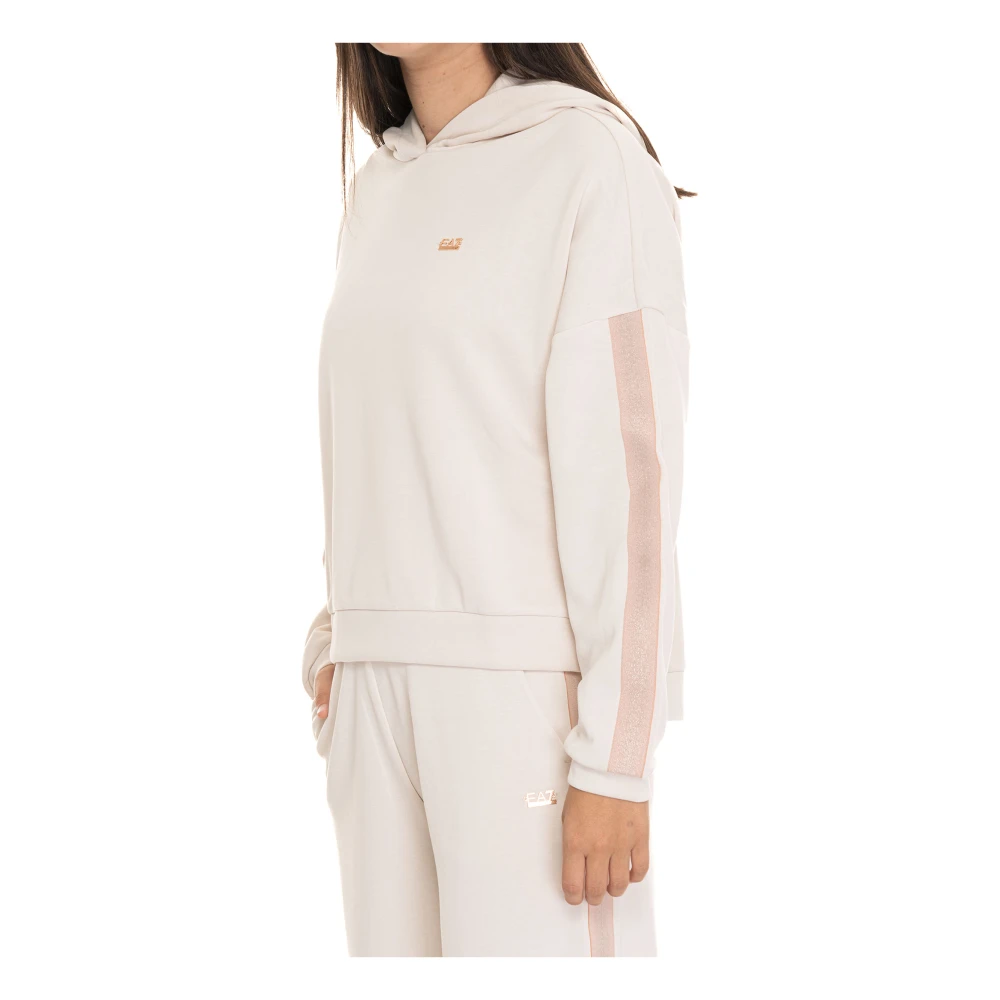 Emporio Armani EA7 Hoodie Zijstreep Sweat Tracksuit Beige Dames