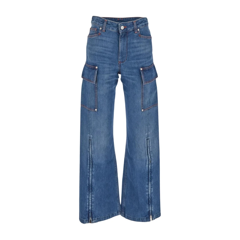 Stella McCartney Blå Tvättad Denim Cargo Jeans Blue, Dam
