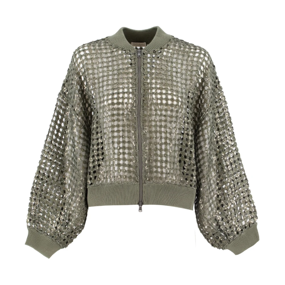 Brunello Cucinelli Women's Gray Sequined Mesh Cardigan
