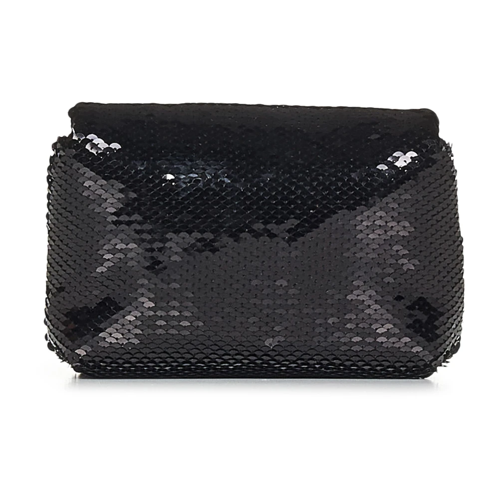 Balmain Zwarte Pailletten Schoudertas met Ketting Black Dames