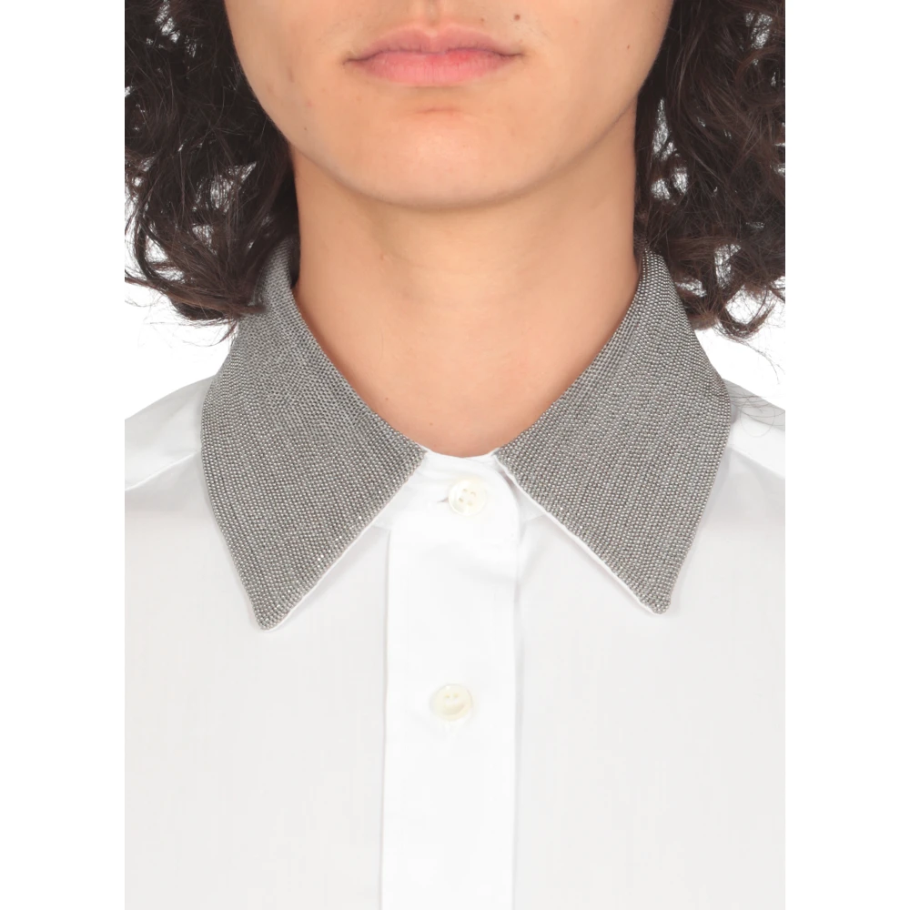 BRUNELLO CUCINELLI Witte Katoenen Shirt met Messing Kraag White Dames