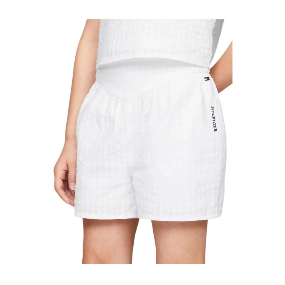 Tommy Hilfiger Girls White Shorts, 6 Y, Gingham Seersucker Shorts