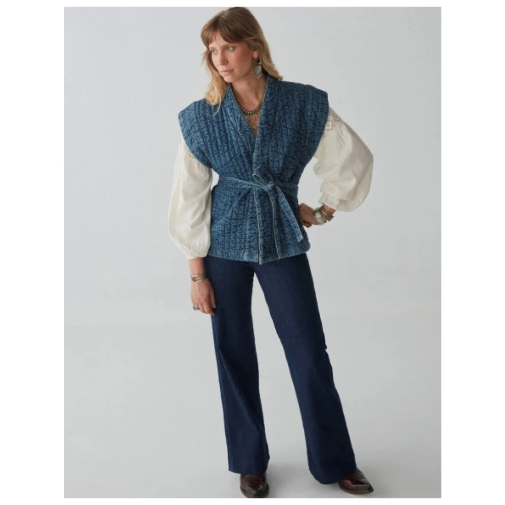 Maison Hotel Gewatteerde Denim Mouwloos Vest Blue Dames