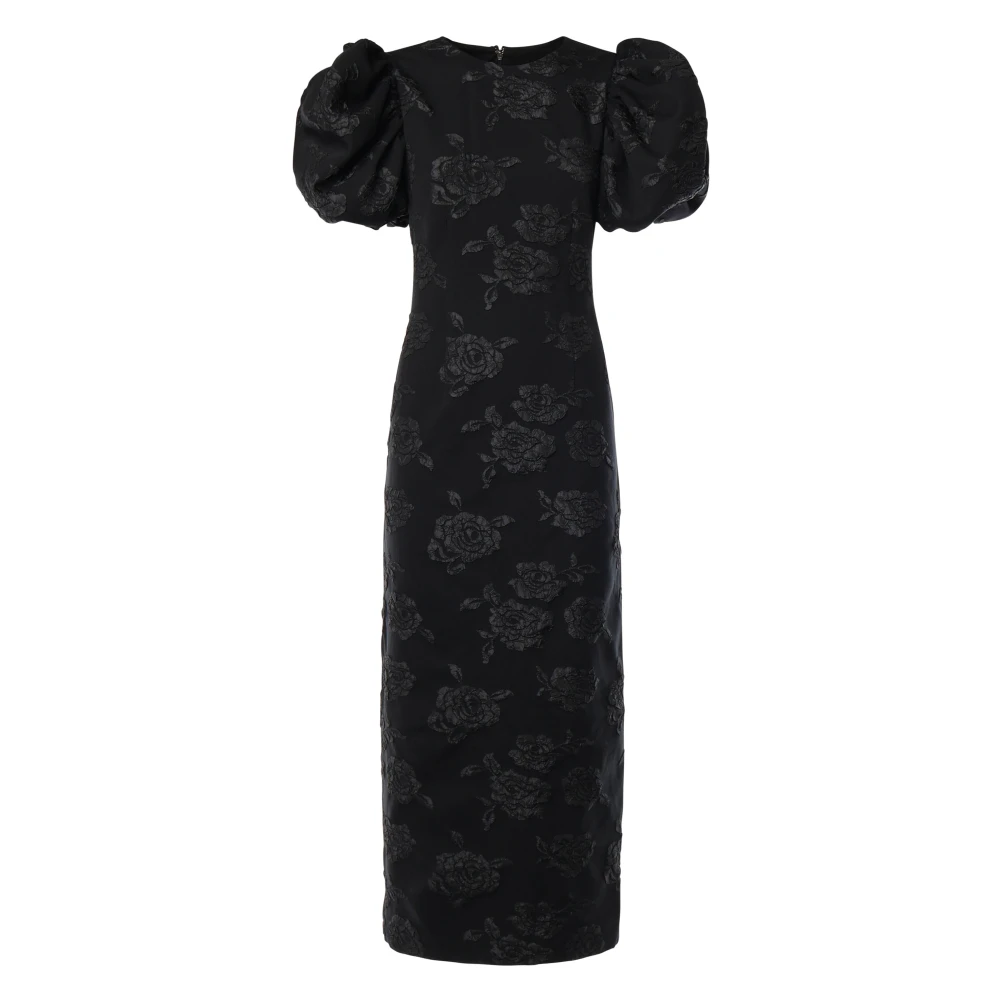 Rotate Birger Christensen Zwarte midi-jurk met ballonmouwen Black Dames