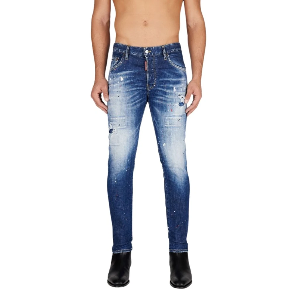 Dsquared2 Slitna Skinny Jeans med Färgstänk Blue, Herr