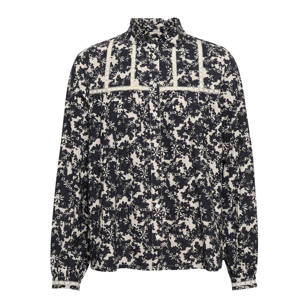 Part Two Donker Marine Contrastbloem Blouse Multicolor Dames