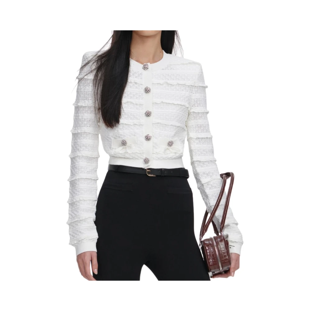 Self Portrait White Cardigans, Female, L, Pointelle Knit Cardigan
