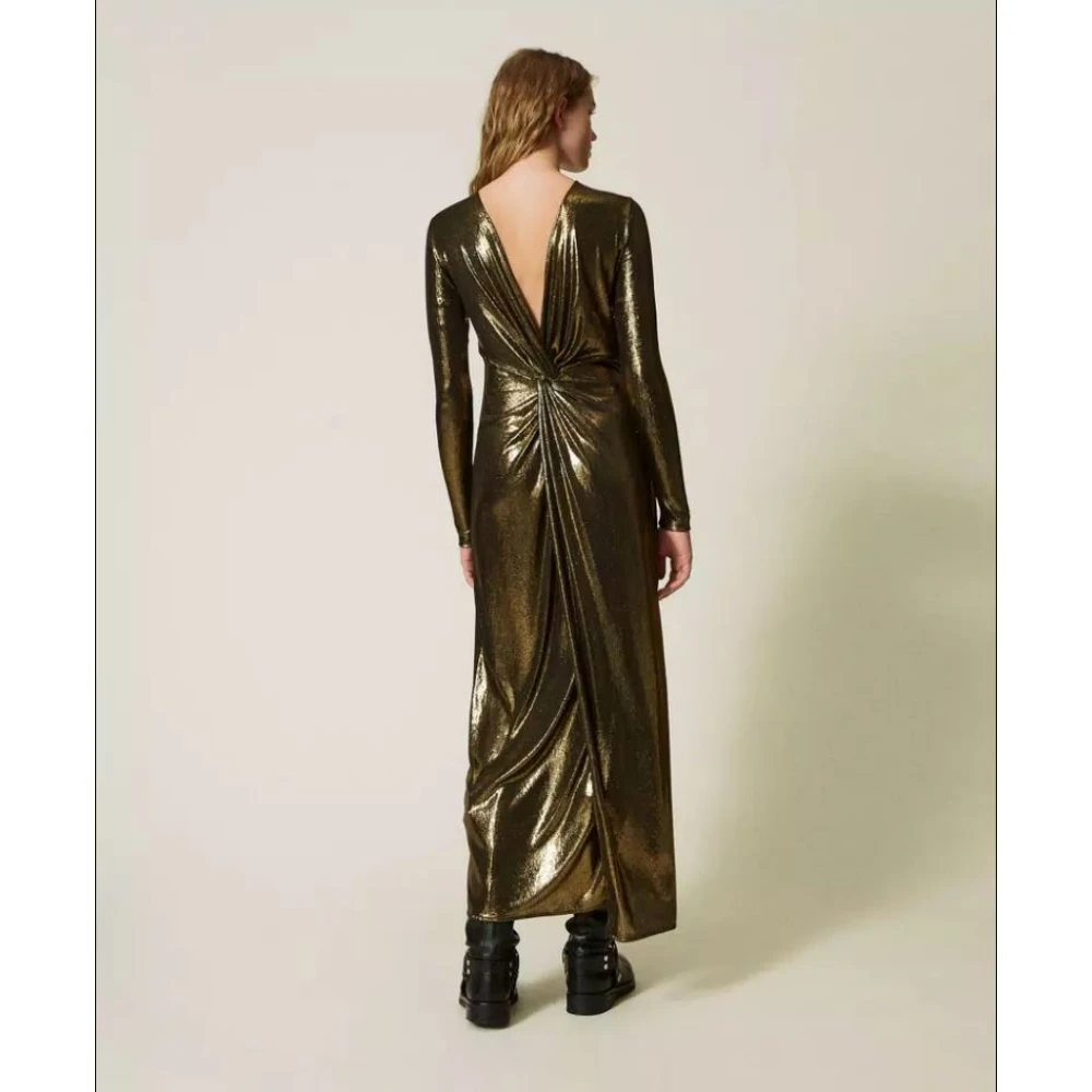 Twinset Gouden Folie Effect Jurk Yellow Dames