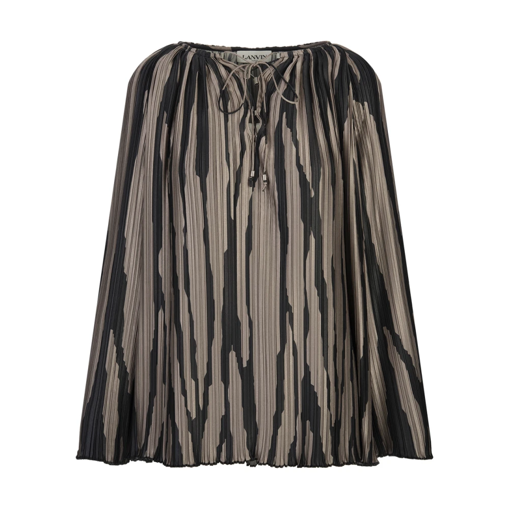 Lanvin Gedrukte Wijdvallende Blouse met Overslaghalslijn Black Dames