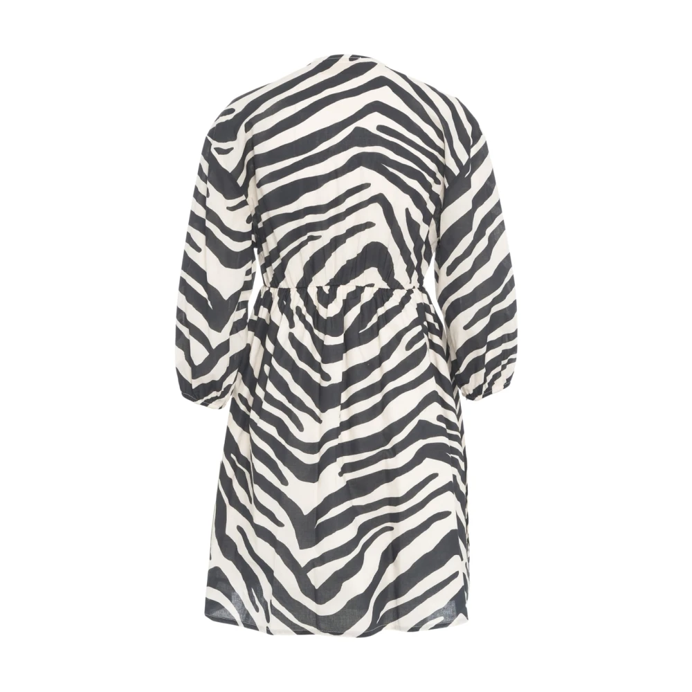Kaos Beige Animal Print V-Hals Jurk Black Dames
