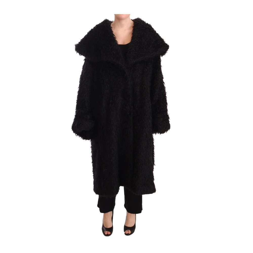 Dolce & Gabbana Women's Black Luxurious Runway Fur Cape Trenchcoat