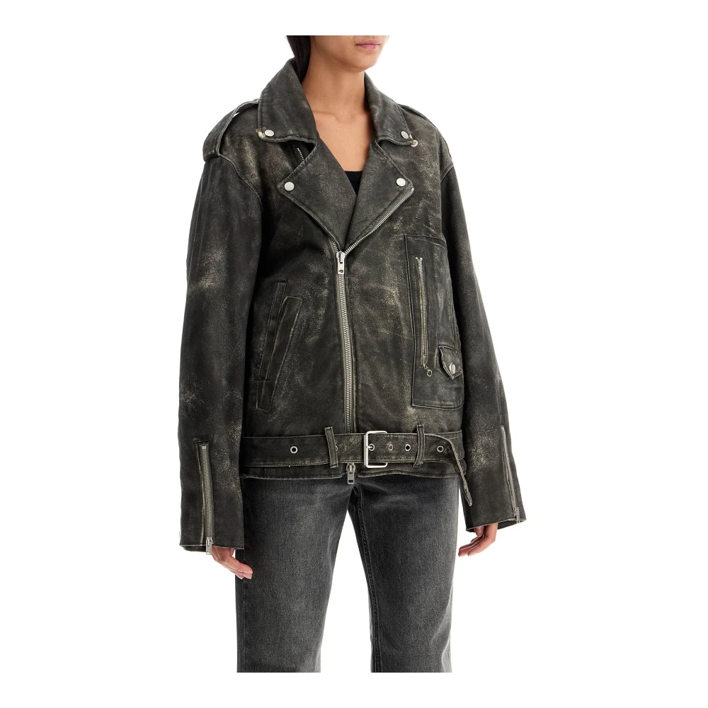 Haikure Faux leren bikerjack met unieke print Gray Dames