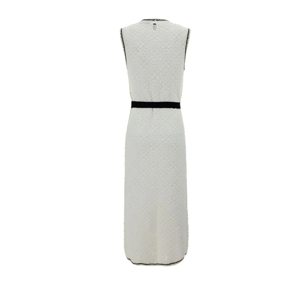 TORY BURCH Geborduurde Mouwloze Lange Jurk met Zakken White Dames