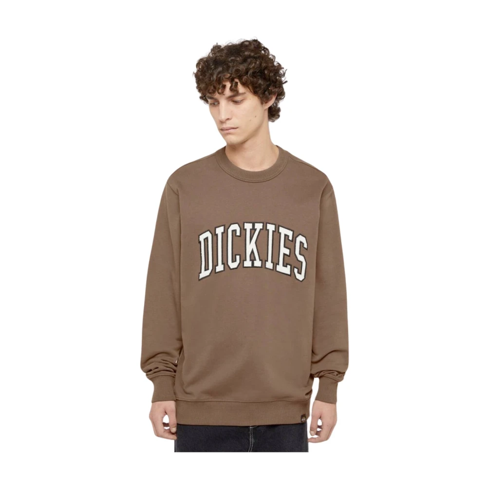 Dickies Bruine Crewneck Sweater Aitkin Geborduurd Brown Heren