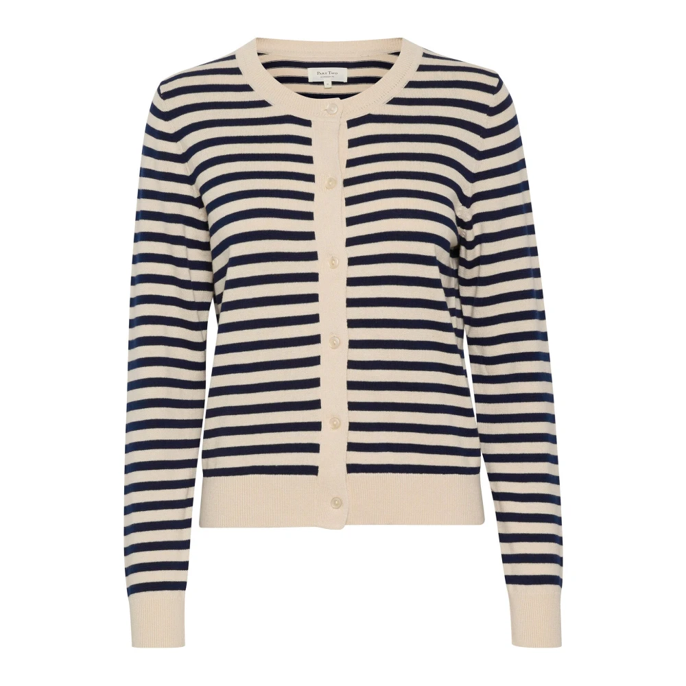 Part Two Women's Multicolor Cardigans, S, Striped Cardigan Whitecap Gray