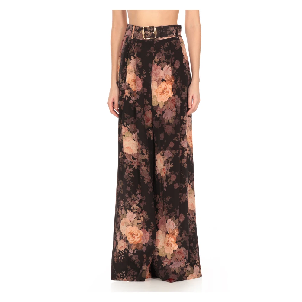 Zimmermann Zwarte bloemenzijden broek met riem Multicolor Dames