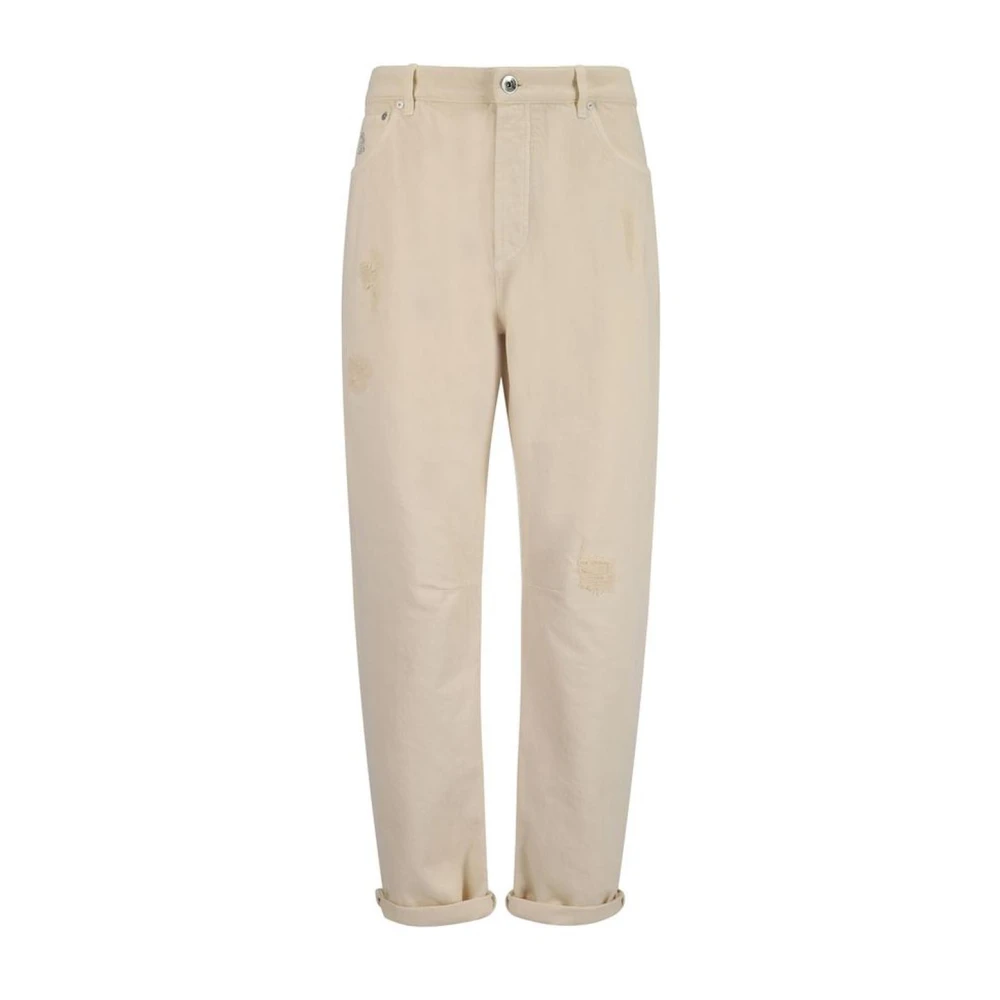 BRUNELLO CUCINELLI Denim Straight-Leg Broek met Versleten Effecten White Heren