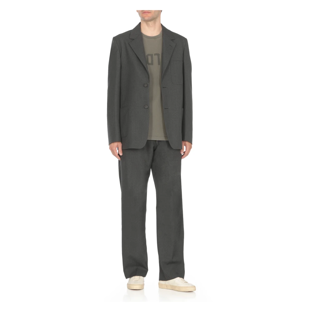 Golden Goose Grijze Wollen Jas Peak Lapel Gray Heren