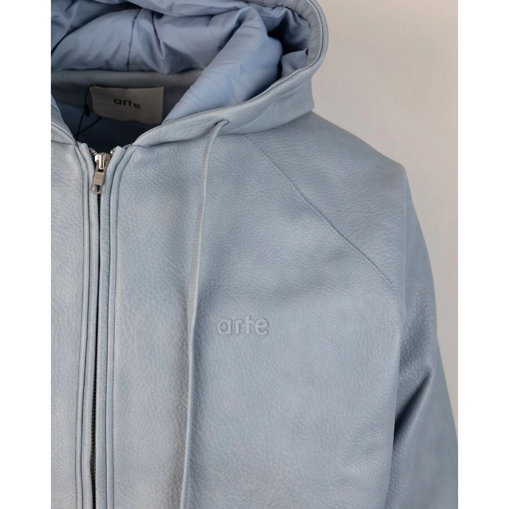 Arte Antwerp Blauwe leren jas met capuchon Blue Heren
