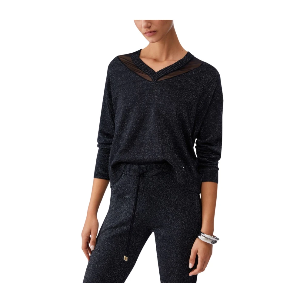 Liu Jo Women's Black V-Neck Knitwear, Xs, V-Neck Jumper