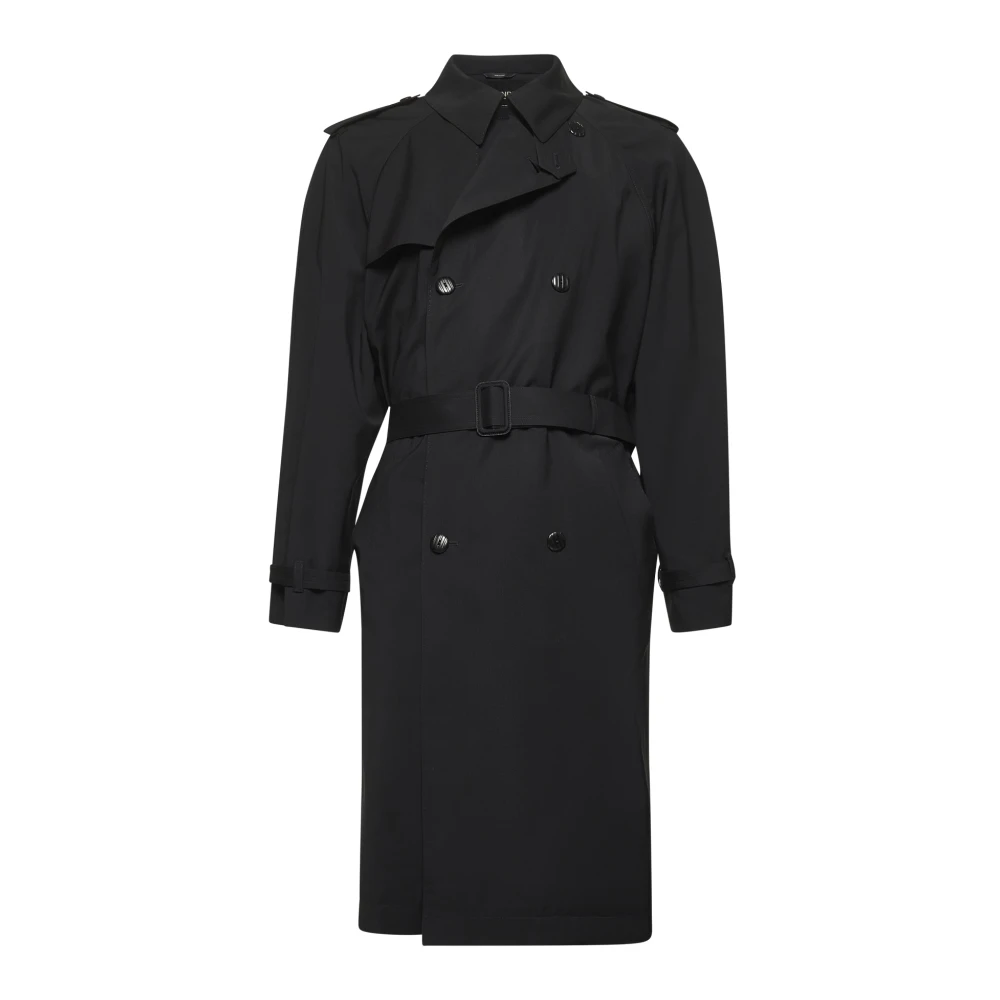 Fendi Men's Black Trench Coats,, Wool Coat Double-Breasted Large