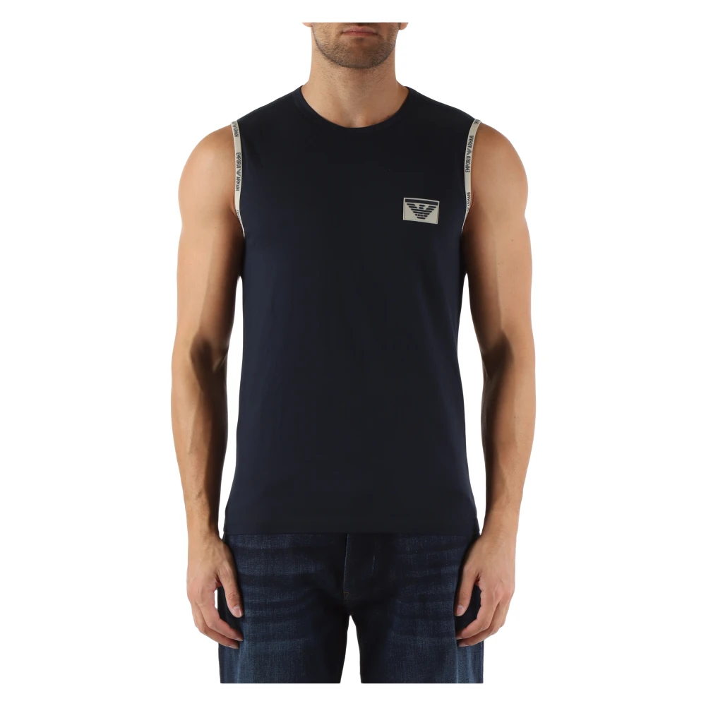 Emporio Armani Mouwloze katoenen top met voorlogo-patch Blue Heren