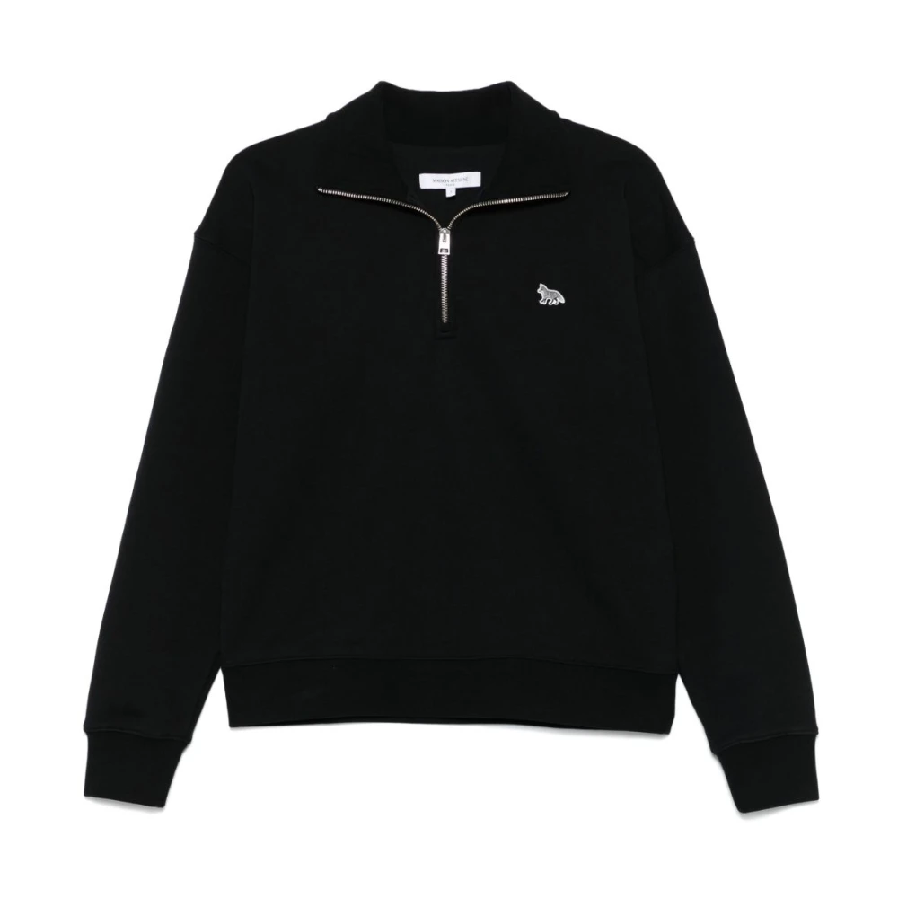 Maison Kitsuné Zwarte Half Zip Hoge Hals Trui Black Dames