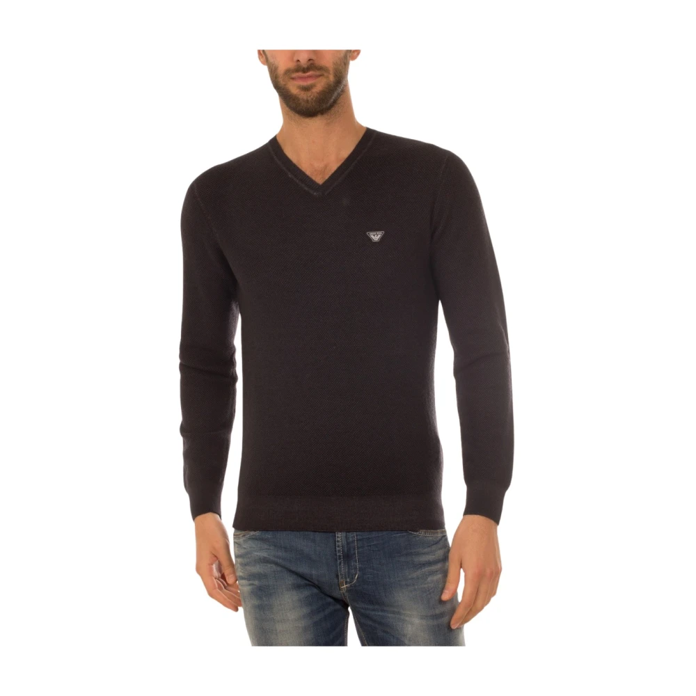 Armani Jeans Men's Black Cozy Knit Jumper - V-Neck Knitwear - M - Knitwear