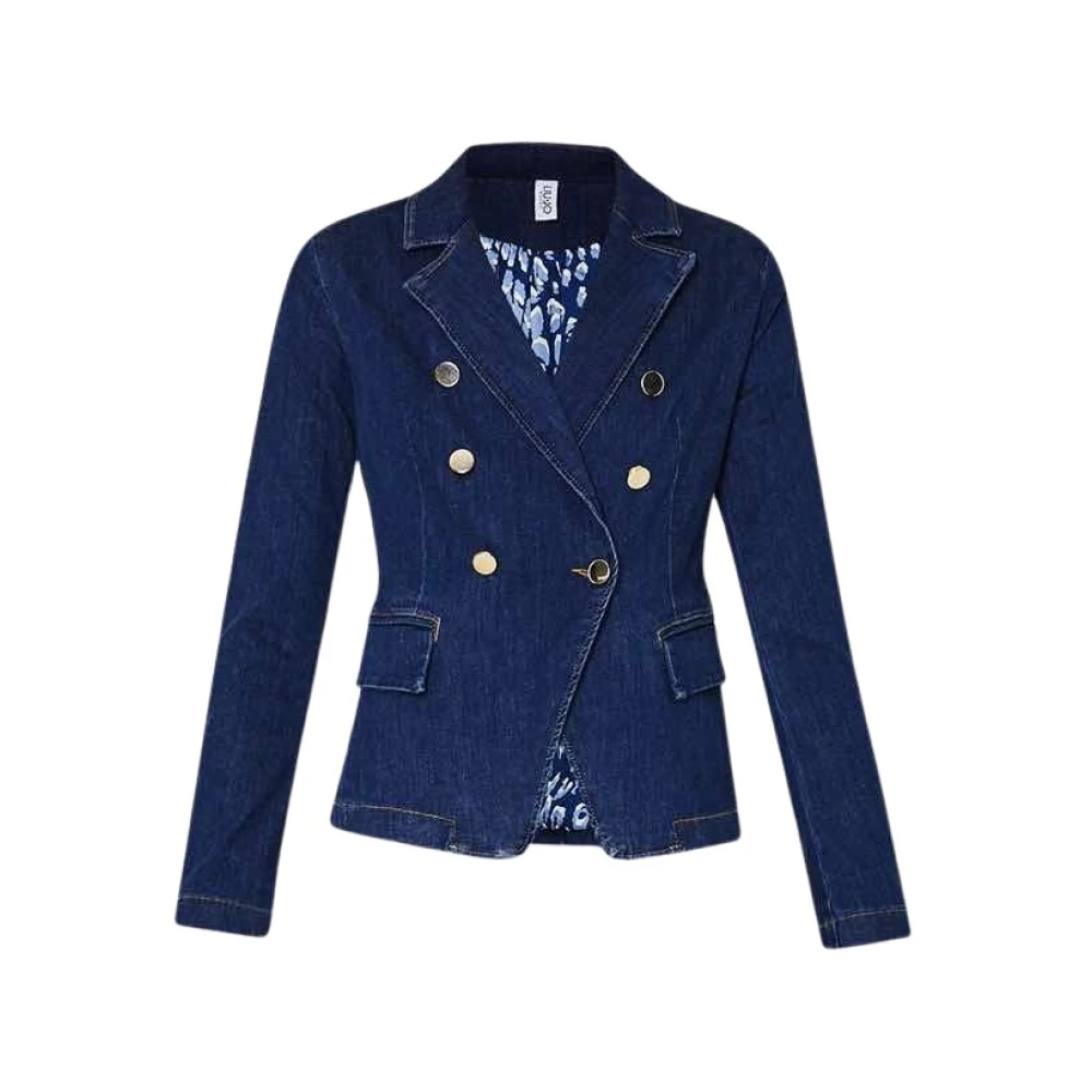 Liu Jo Dubbelrijige denim blazer met gouden knopen Blue Dames