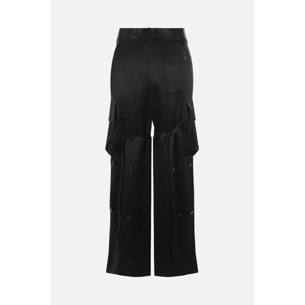 Ann Demeulemeester Zwarte Cargo Broek met Grosgrain Taille Black Dames