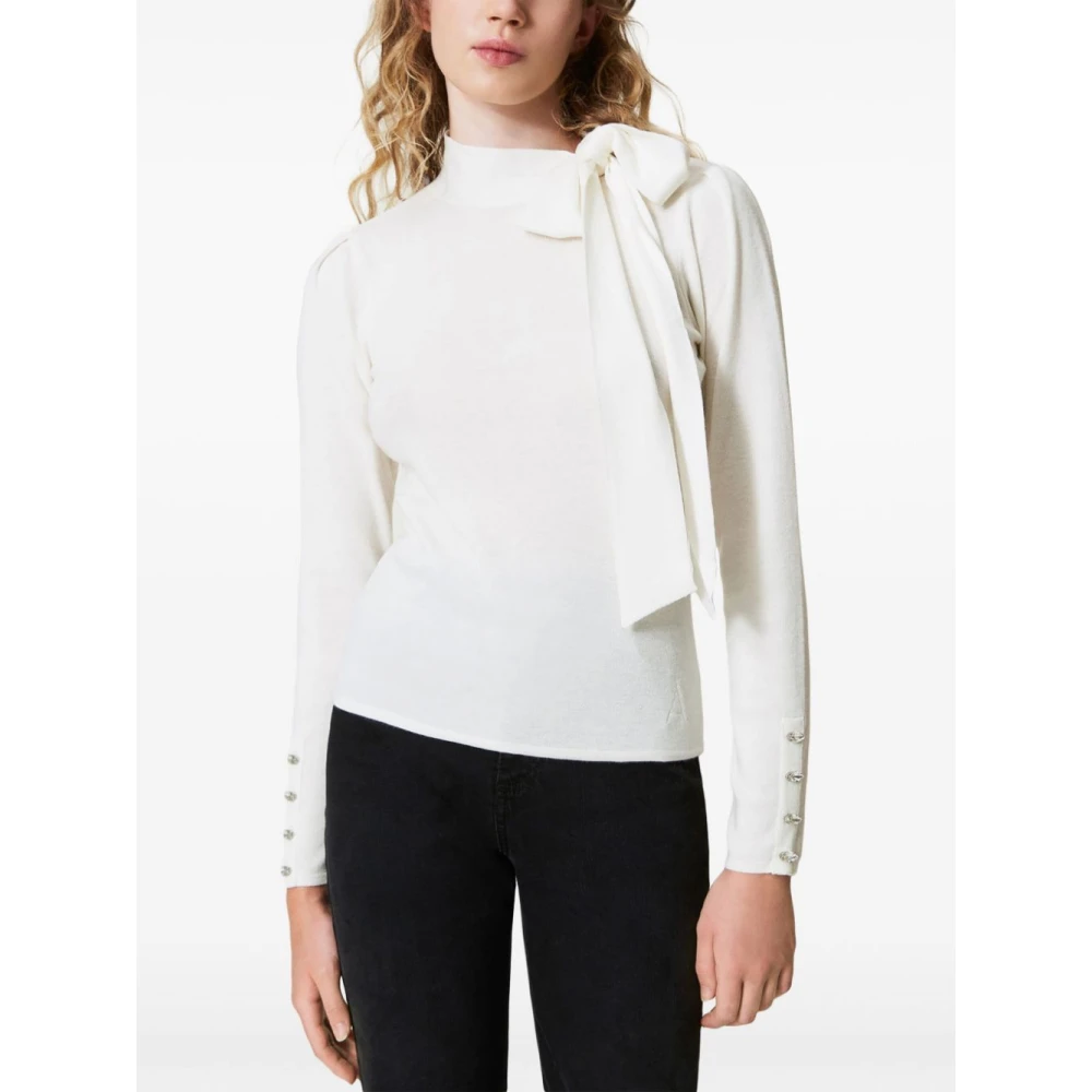 Twinset Witte Trui met Grote Strik White Dames