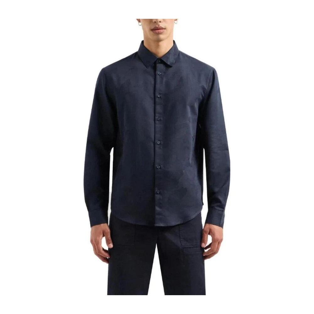 Armani Exchange Blauw Overhemd van Katoenmix met Lange Mouwen Blue Heren