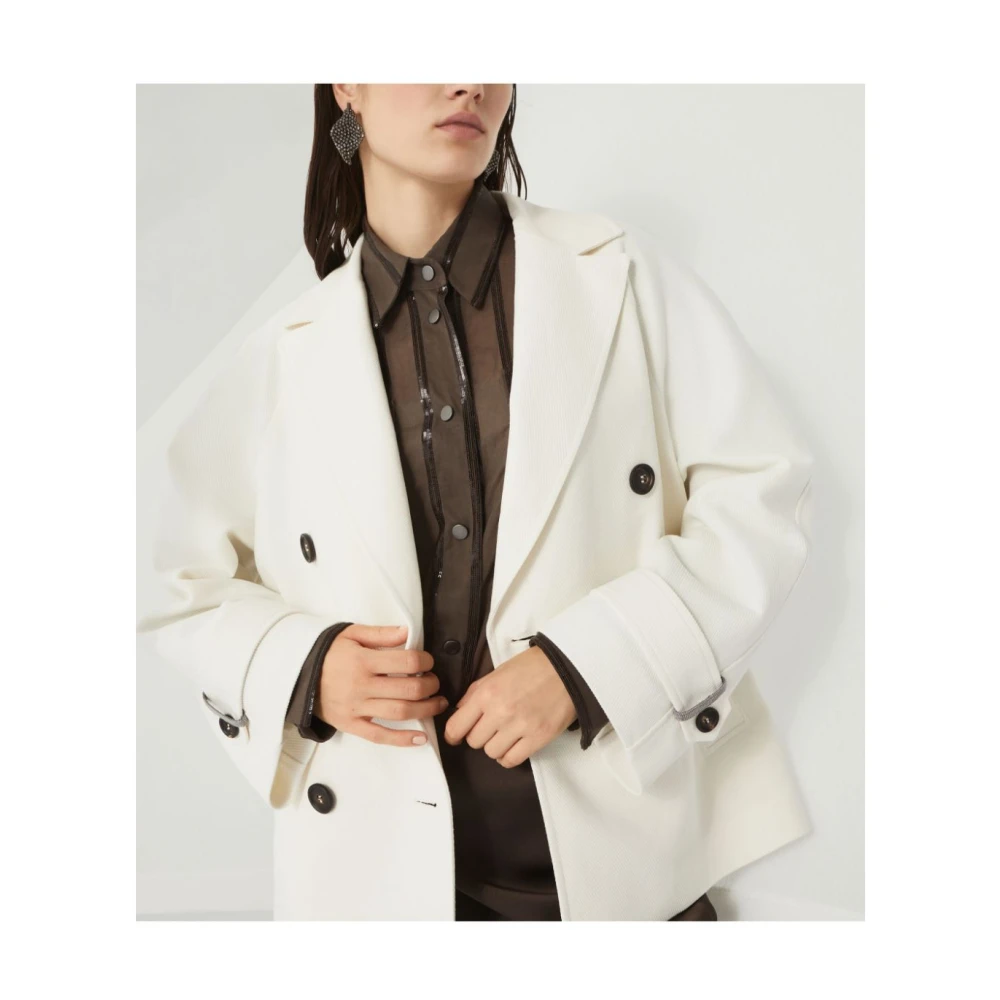 BRUNELLO CUCINELLI Witte Double-Breasted Jas met Zakken White Dames