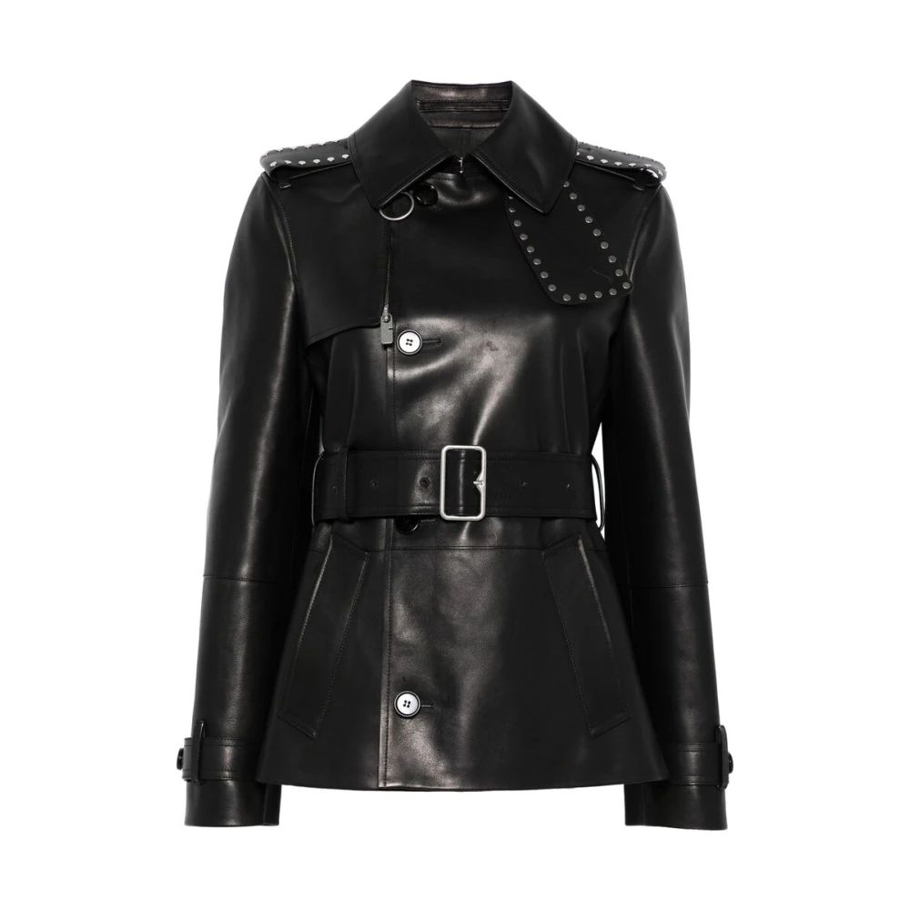 Burberry Zwarte leren jas met stud-detailing Black Dames