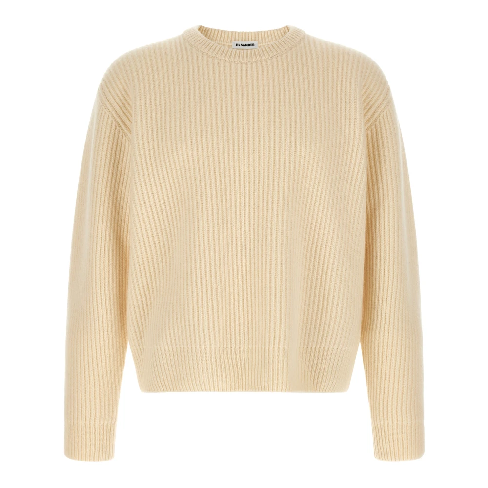 Jil Sander Men's Beige Fisherman Rib Jumper - Round-Neck Knitwear - Xl - Knitwear