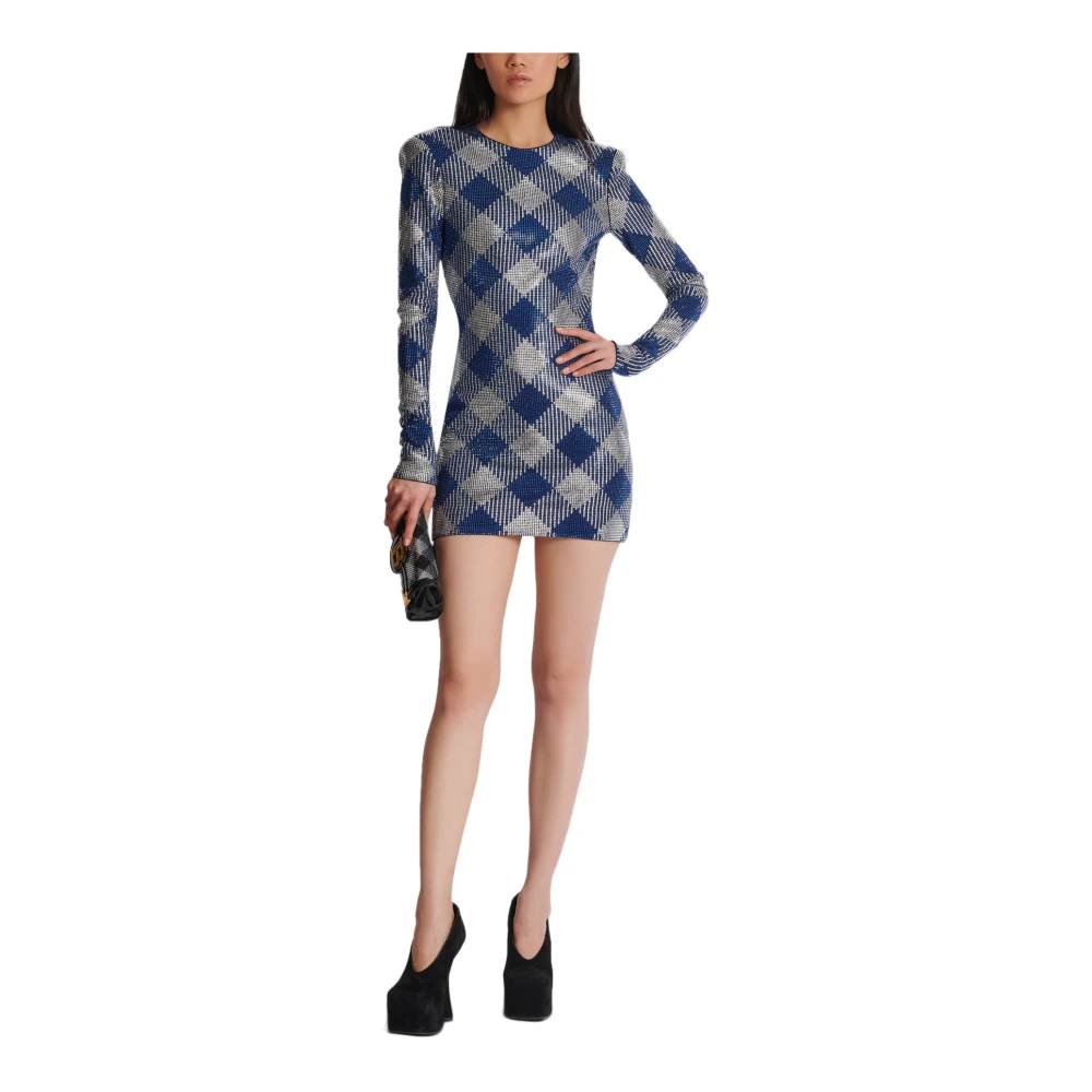 Balmain Gingham strassjurk Blue Dames