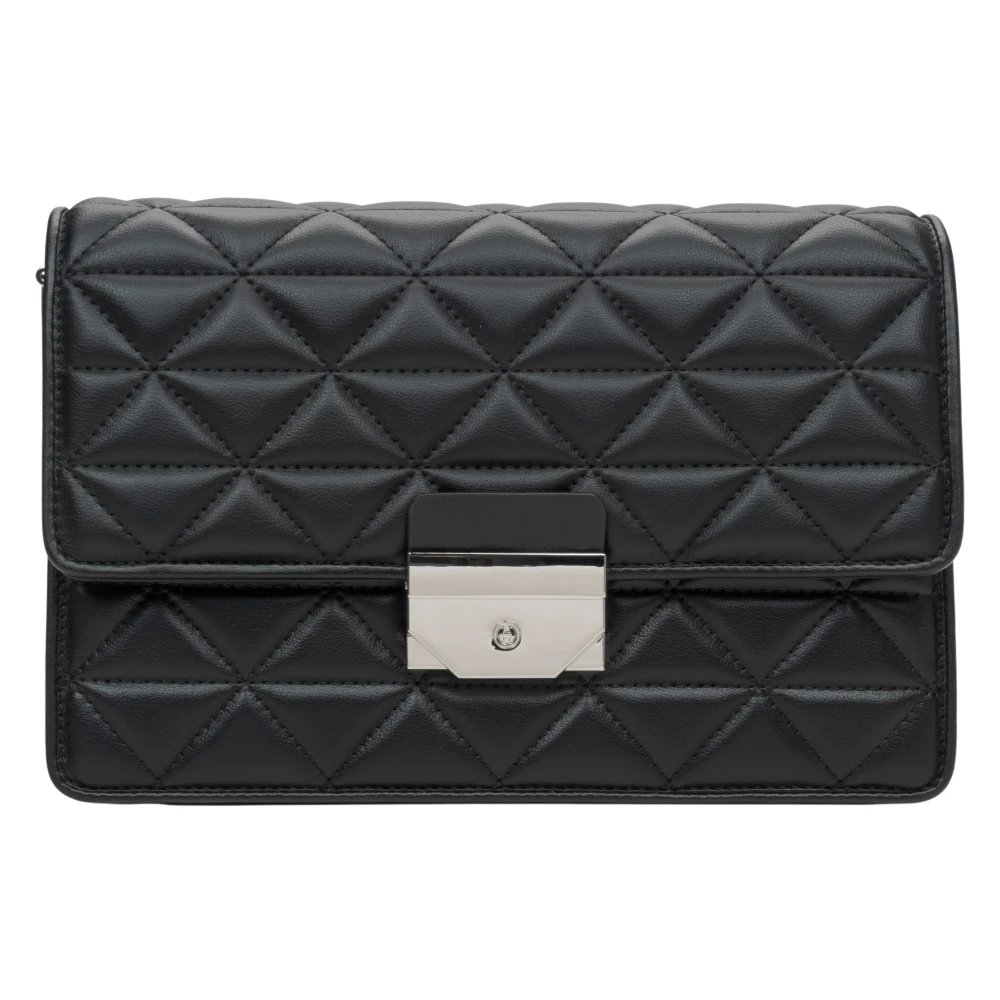 Estro Zwarte Gewatteerde Leren Schoudertas Voor Vrouwen Met Zilveren Details Er00115791 Black Dames
