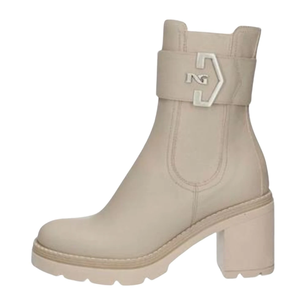 Nerogiardini Beige Heeled Boots, Female, 4 Uk, Leather Chelsea Boots