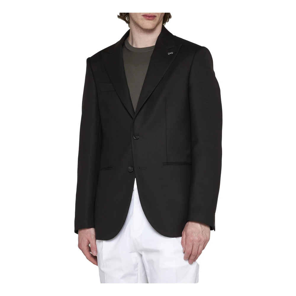 D4.0 Koffiebruine wollen blazer met peak-revers Black Heren