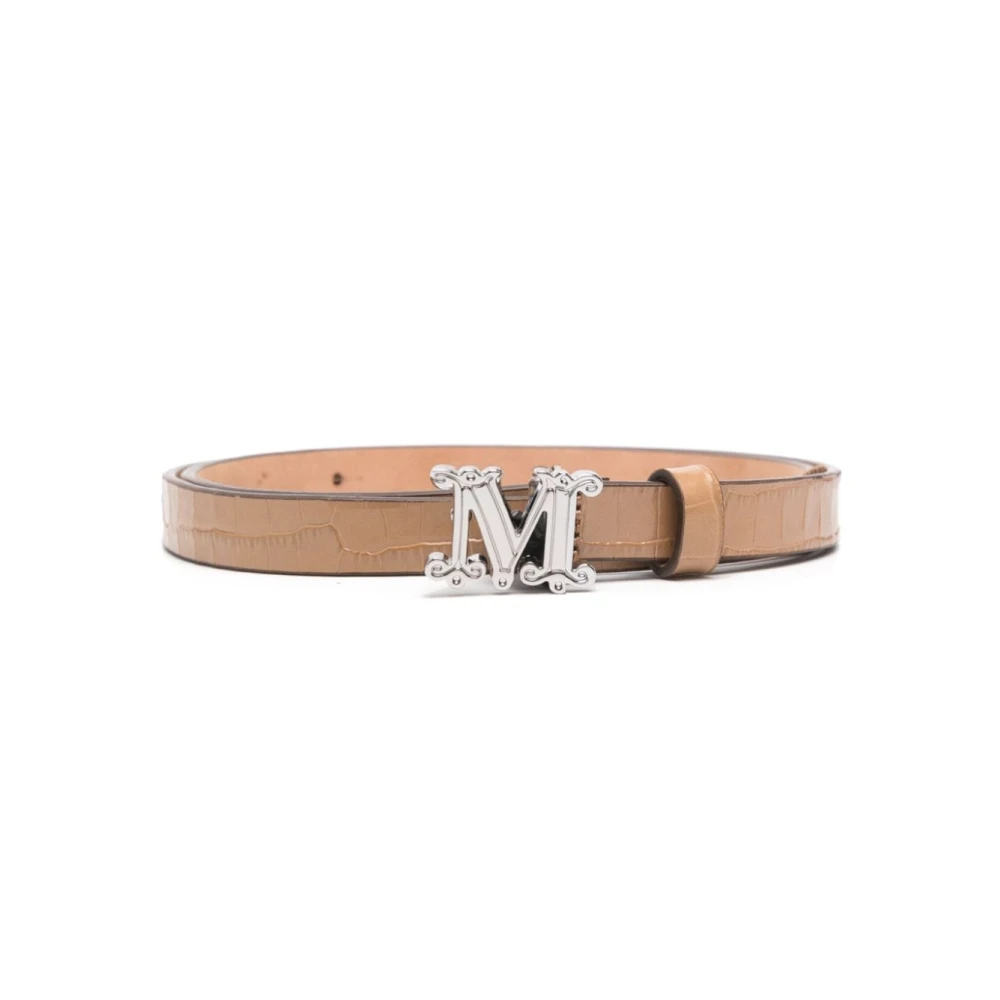 Max Mara Krokodillenprint Leren Riem met Monogram Gesp Brown Dames